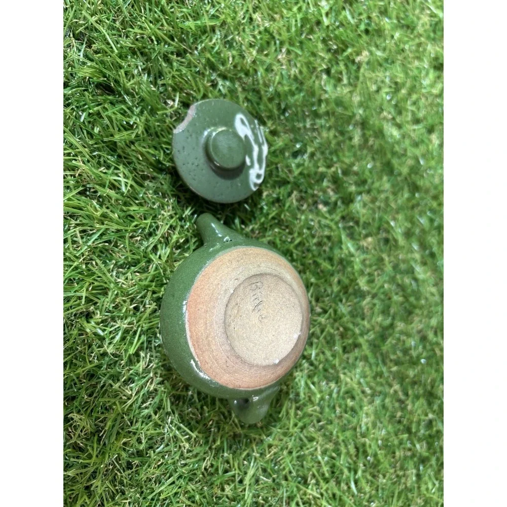 Miniature Green‎ Ceramic Teapot w/ Lid Unbranded Small Chip